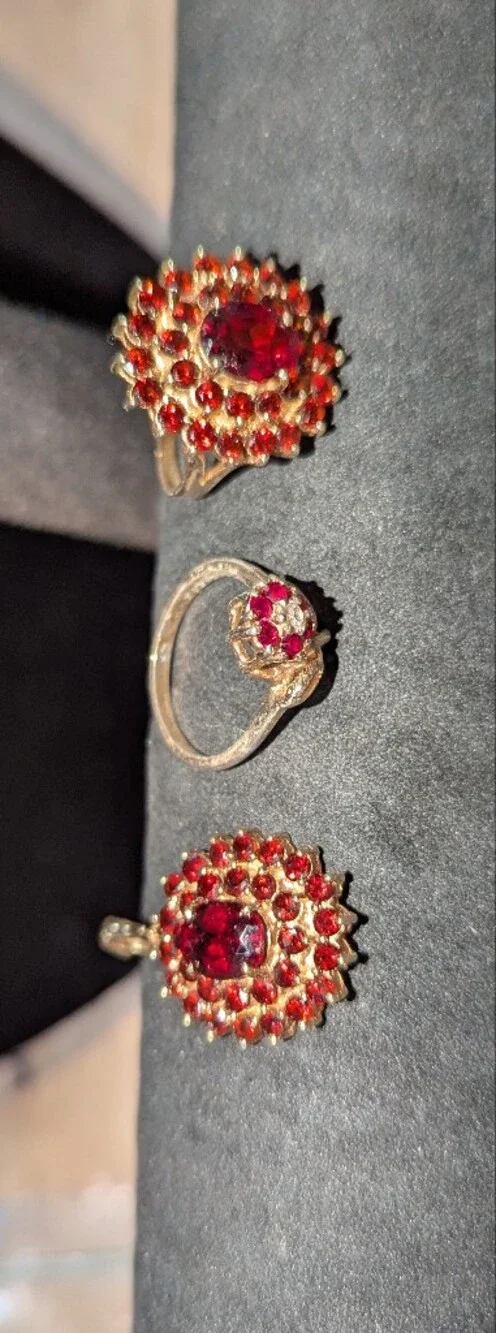 Gold-Tone Red Cluster Ring And Pendant Set